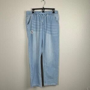 NoraCora Size XL Distressed Light Wash Straight Leg Denim Drawstring Pants
